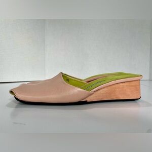 Lisa Nading Vintage Leather Mules Blush Pink Wood Heel Size 38 (7.5)
